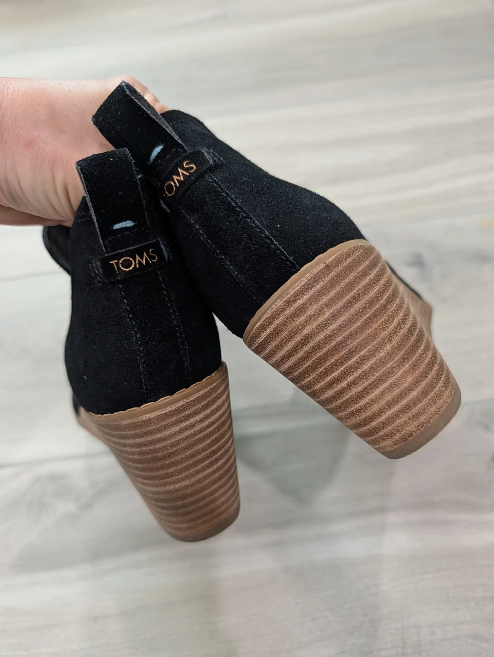 Toms Black Wedge Ankle Booties Size 11 - Picture 4 of 9
